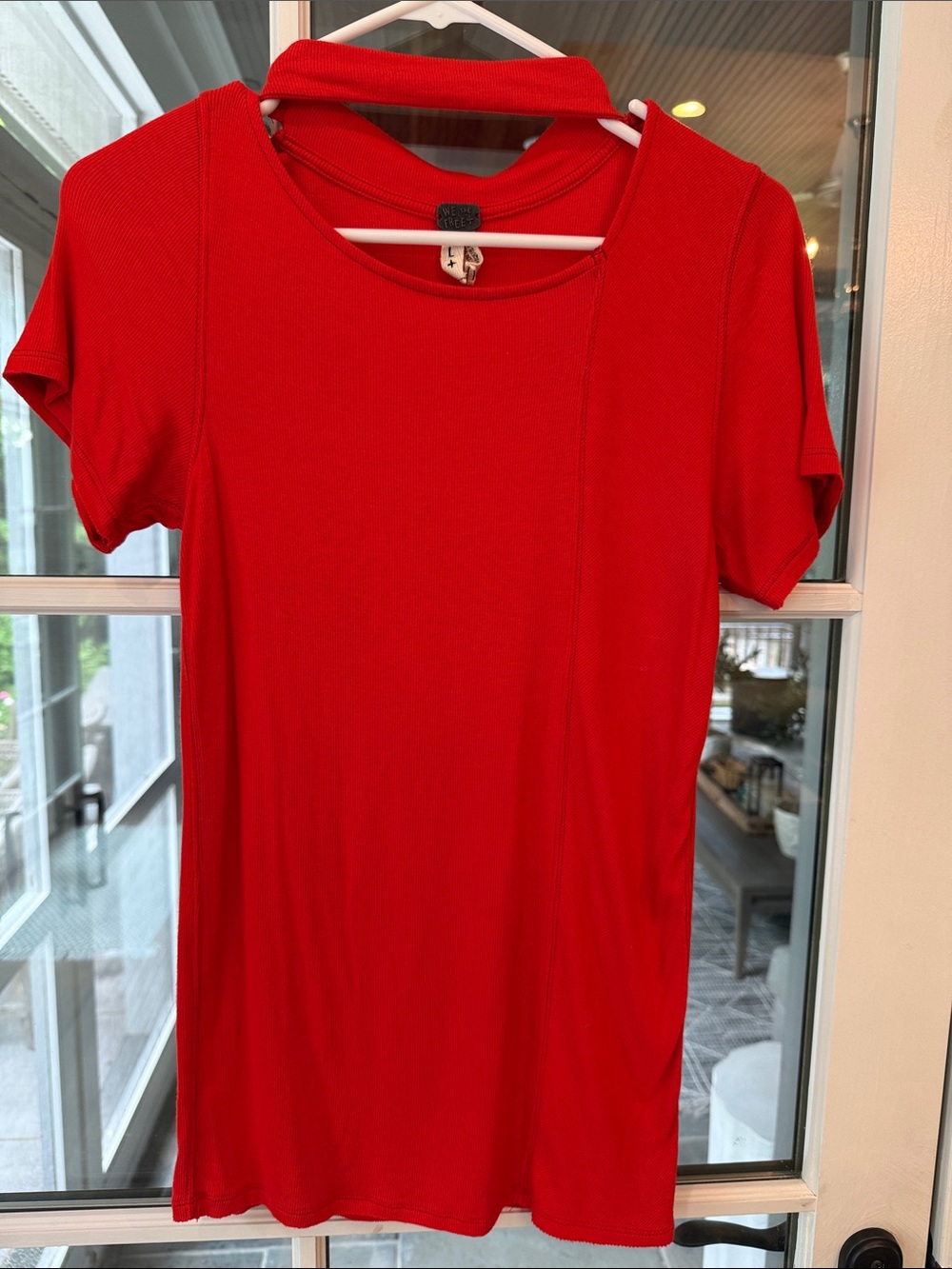 We The Free Red Scoop Neck Short Sleeve Tee
